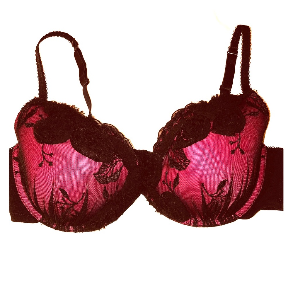 Cacique 40DD (40E) Plunge Push-up Bra Black/Pink